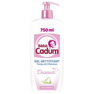 Gel Bébé nettoyant corps cheveux hypoallergénique huile amande bio CADUM Flacon Pompe 750ml
