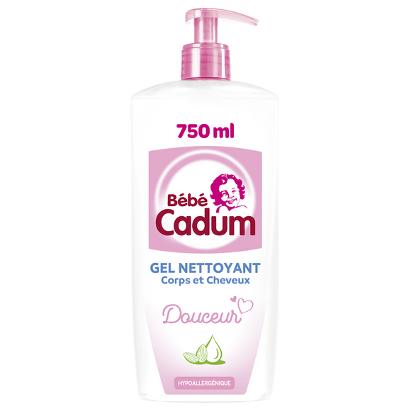 Gel Bébé nettoyant corps cheveux hypoallergénique huile amande bio CADUM Flacon Pompe 750ml