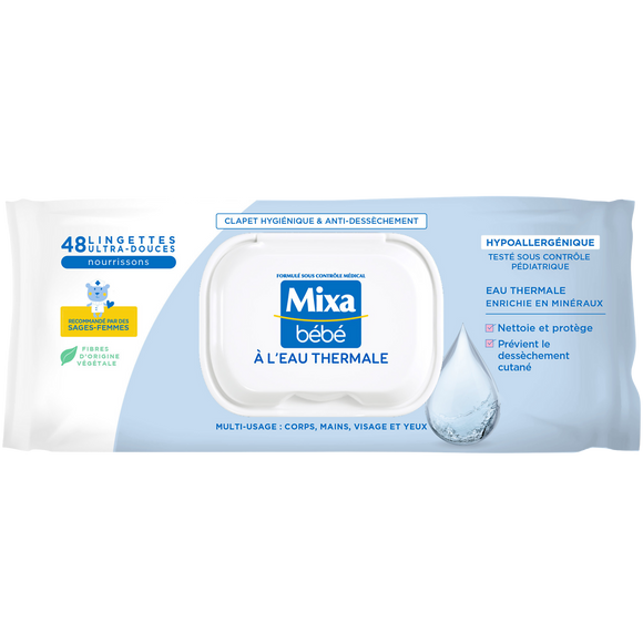 Lingettes nettoyantes protectrices à l'eau thermale MIXA BÉBÉ x48