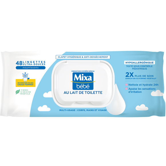 Lingettes au lait de toilette peaux sensibles MIXA BÉBÉ x48