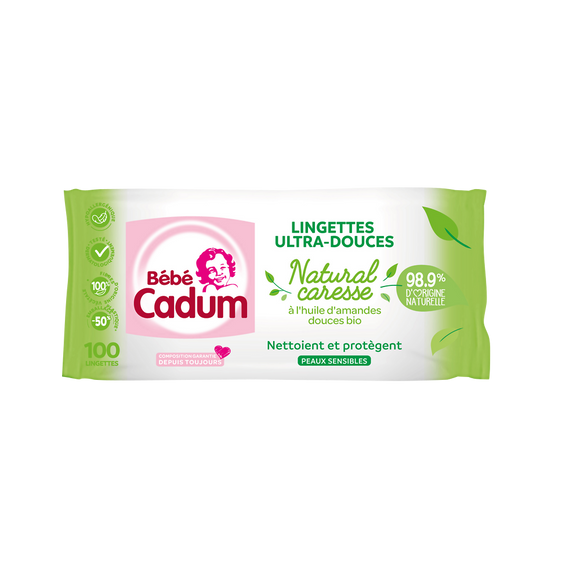 Lingettes ultra-douces natural caresse amandes douces bio CADUM x100