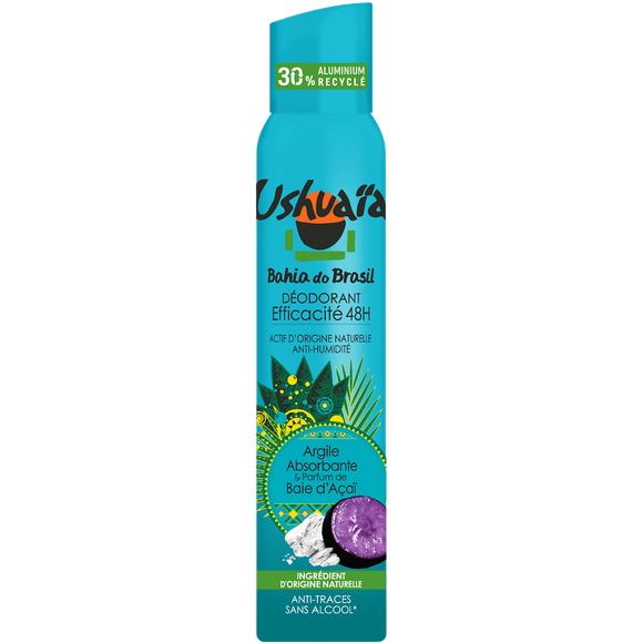 Déodorant femme efficacité 48h argile et baie d'açaï USHUAÏA - spray 200ml