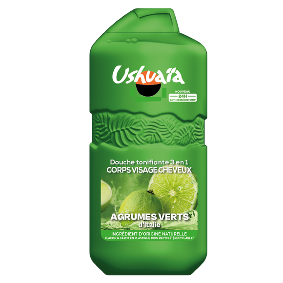 Gel douche tonifiant 3en1 aux agrumes verts d'italie USHUAÏA - flacon280ml