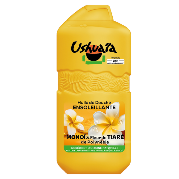 Huile de douche ensoleillante au monoï et tiaré USHUAÏA - flacon 280ml