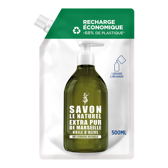 Savon liquide recharge extra pur olive SAVON LE NATUREL - recharge 500ml