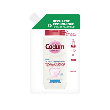 Éco-recharge gel lavant corps et cheveux CADUM Hypoallergénique 500mL
