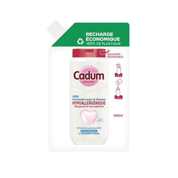 Éco-recharge gel lavant corps et cheveux CADUM Hypoallergénique 500mL