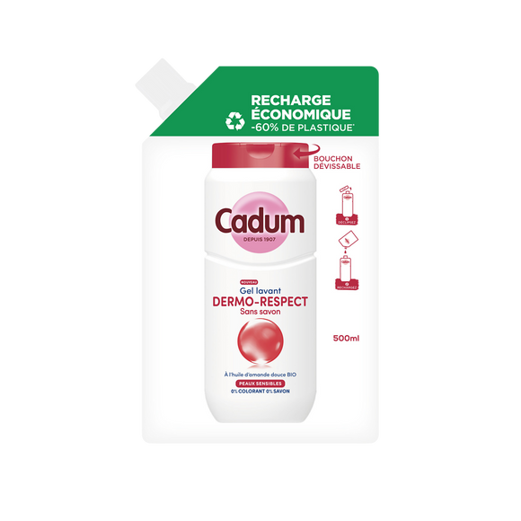 Éco-recharge gel lavant CADUM Dermo-respect sans savon 500mL