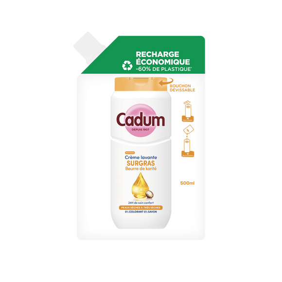 Éco-recharge crème lavante CADUM Surgras beurre de karité 500mL