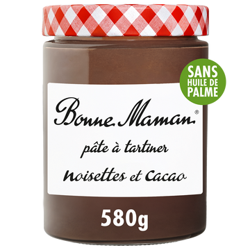 Pâte à tartiner noisettes et cacao sans huile BONNE MAMAN, pot 580g