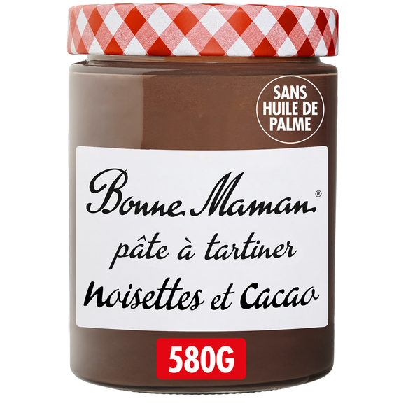 Pâte à tartiner noisettes et cacao sans huile BONNE MAMAN, pot 580g
