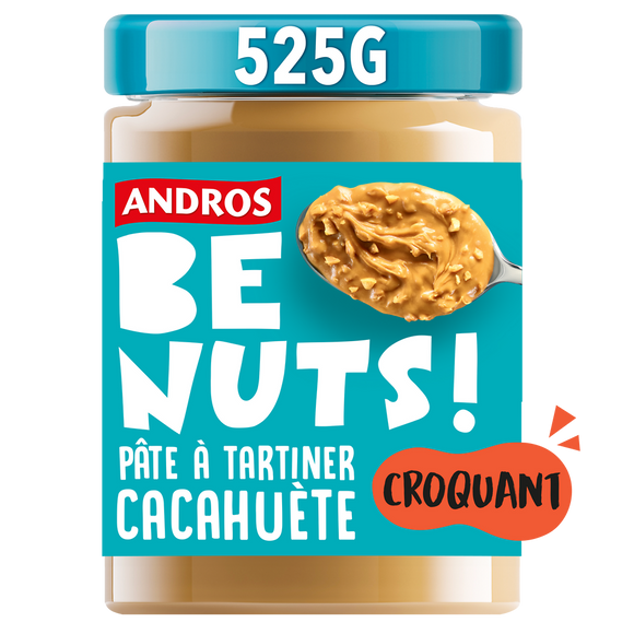 Pâte à tartiner be nuts! cacahuète croquant ANDROS, pot 525g