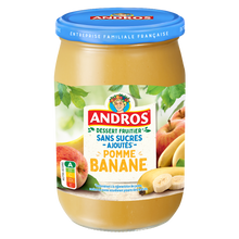 Dessert fruitier sans sucres ajoutés pomme banane ANDRO, bocal 650g