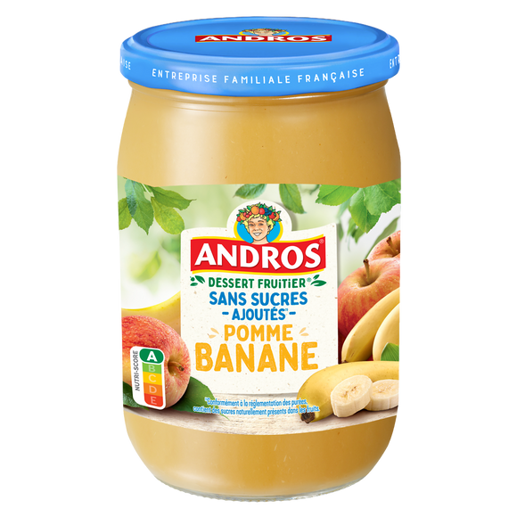 Dessert fruitier sans sucres ajoutés pomme banane ANDRO, bocal 650g