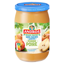 Compote sans sucres ajoutés pomme poire ANDROS, bocal 650g
