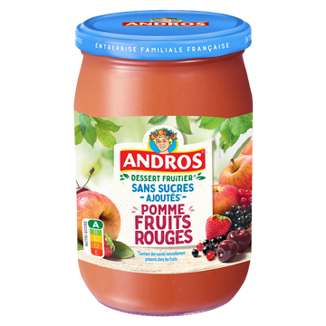 Dessert fruitier sans sucres ajoutés pomme fruits rouges ANDROS bocalde 650g
