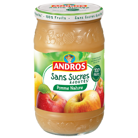 Dessert fruitier pomme nature sans sucres ajoutés, ANDROS, bocal, 730g