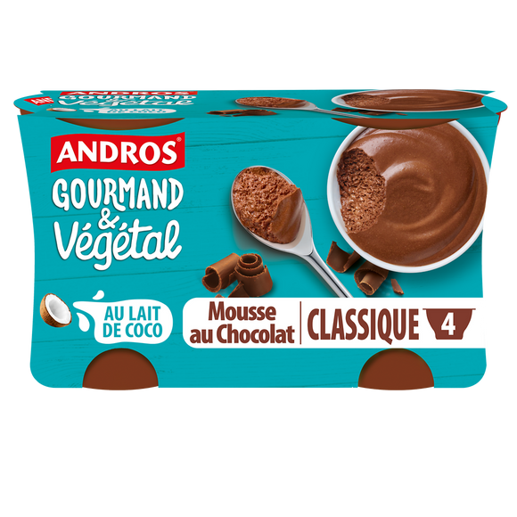 Mousse végétale chocolat ANDROS GOURMAND & VEGETAL 4x55g