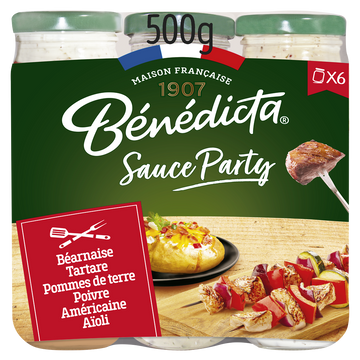 Assortiment sauces party bérnaise, tartare, pomme de terre, poivre, moutarde estragon, aïloli x6 BENEDICTA 500g