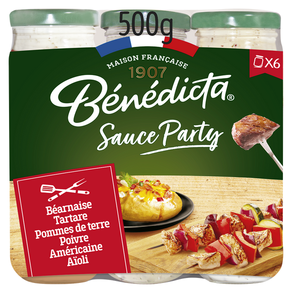 Assortiment sauces party bérnaise, tartare, pomme de terre, poivre, moutarde estragon, aïloli x6 BENEDICTA 500g
