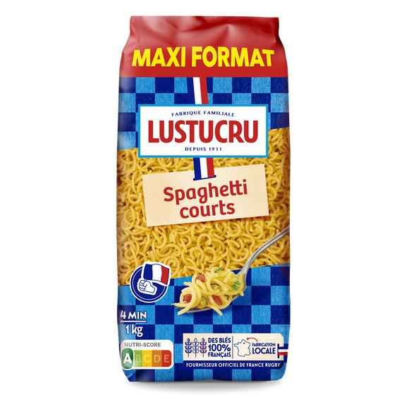 Pâtes Les bons spaghettis courts francais LUSTUCRU sachet de 1kg