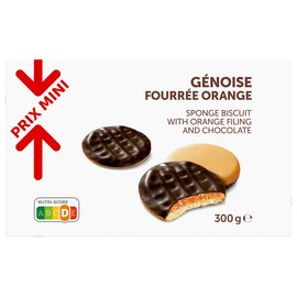 Biscuits Génoises fourrées goût orange nappées chocolat PRIX MINI - 300g
