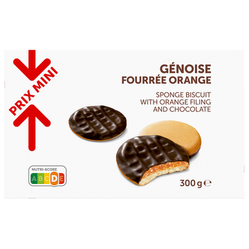 Biscuits Génoises fourrées goût orange nappées chocolat PRIX MINI - 300g