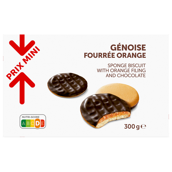 Biscuits Génoises fourrées goût orange nappées chocolat PRIX MINI - 300g