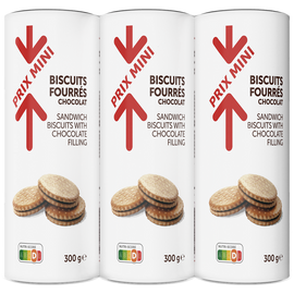 Biscuits fourrés chocolat PRIX MINI - 3x300g