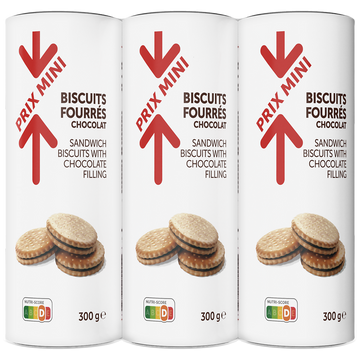 Biscuits fourrés chocolat PRIX MINI - 3x300g