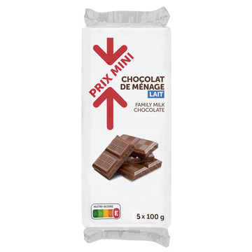Chocolat au lait PRIX MINI, 5 Tablettes de 100g