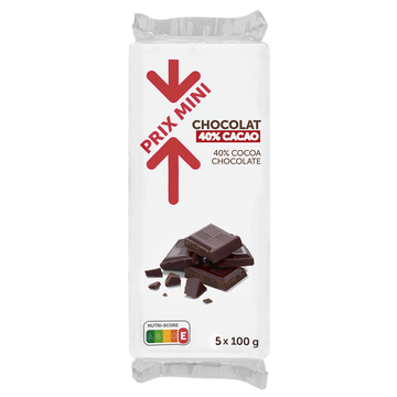 Chocolat noir 40% cacao PRIX MINI, 5 Tablettes de 100g