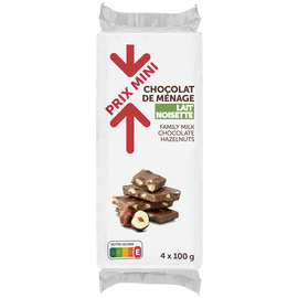 Chocolat au lait aux éclats de noisettes PRIX MINI, 4 Tablettes de 100g