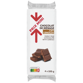 Chocolat  au lait et riz PRIX MINI, 4 tablettes de 100g