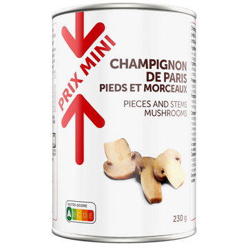Champignons de Paris pieds et morceaux PRIX MINI - Boîte 230g