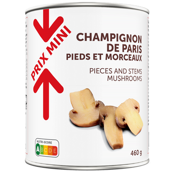 Champignons de Paris pieds et morceaux PRIX MINI - Boîte 460g