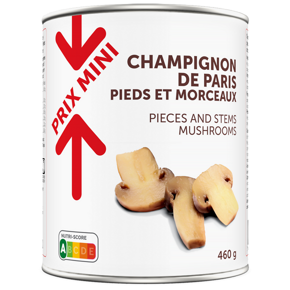Champignons de Paris pieds et morceaux PRIX MINI - Boîte 460g