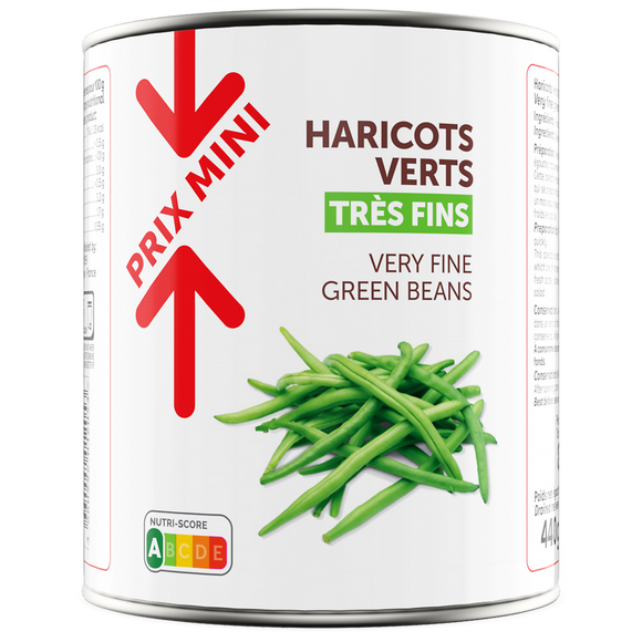 Haricots verts très fins PRIX MINI - Boîte de 440g net égoutté