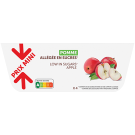 Compote de pommes allégée en sucres PRIX MINI - coupelles 4x100g