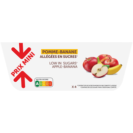 Compote de pommes et banane allégée en sucres PRIX MINI - coupelles 4x100g