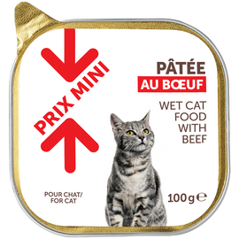 Barquette pour chat Pâtée au boeuf PRIX MINI - barquette 100g