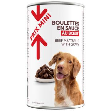 Boîte pour chien Boulettes en sauce boeuf PRIX MINI boite 1,250kg