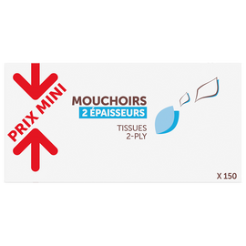 Mouchoirs 2 épaisseurs PRIX MINI - boîte x150