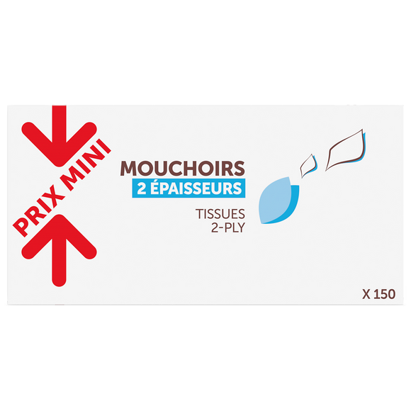 Mouchoirs 2 épaisseurs PRIX MINI - boîte x150