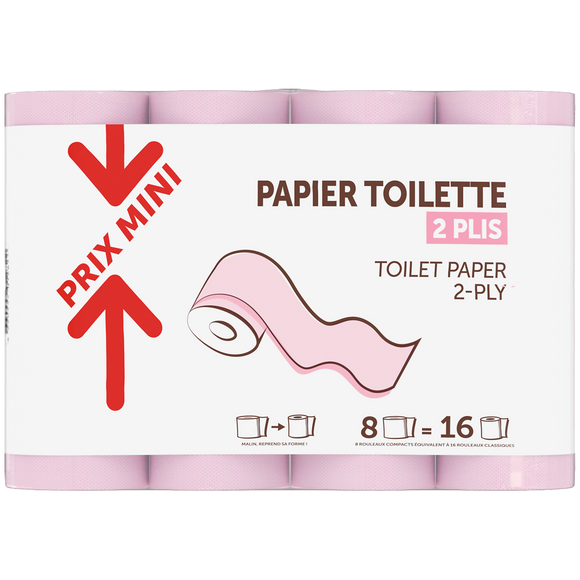 Papier toilette 2 plis rose PRIX MINI - x8
