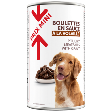 Boîte pour chien Boulettes en sauce volaille PRIX MINI boite 1,250kg