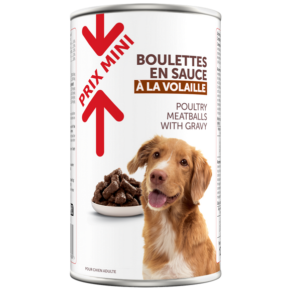 Boîte pour chien Boulettes en sauce volaille PRIX MINI boite 1,250kg
