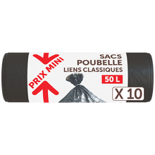 Sacs poubelle liens classiques PRIX MINI - 50L - x10