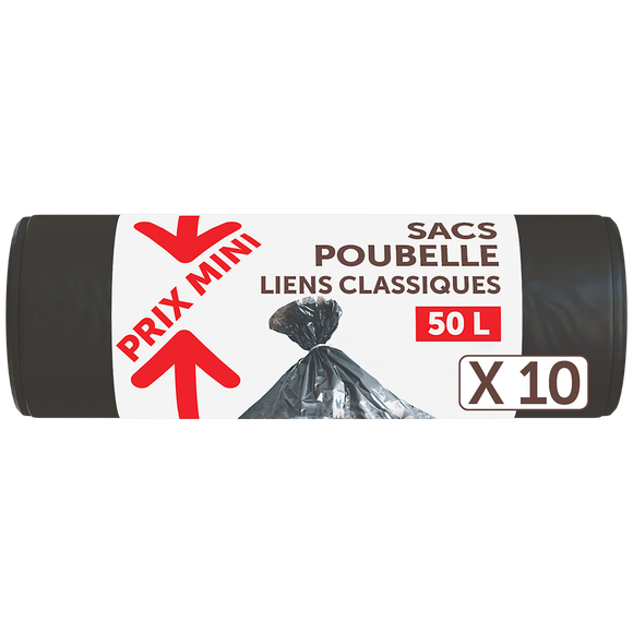 Sacs poubelle liens classiques PRIX MINI - 50L - x10