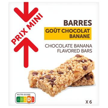 Barres de céréales chocolat banane PRIX MINI, x6 126g